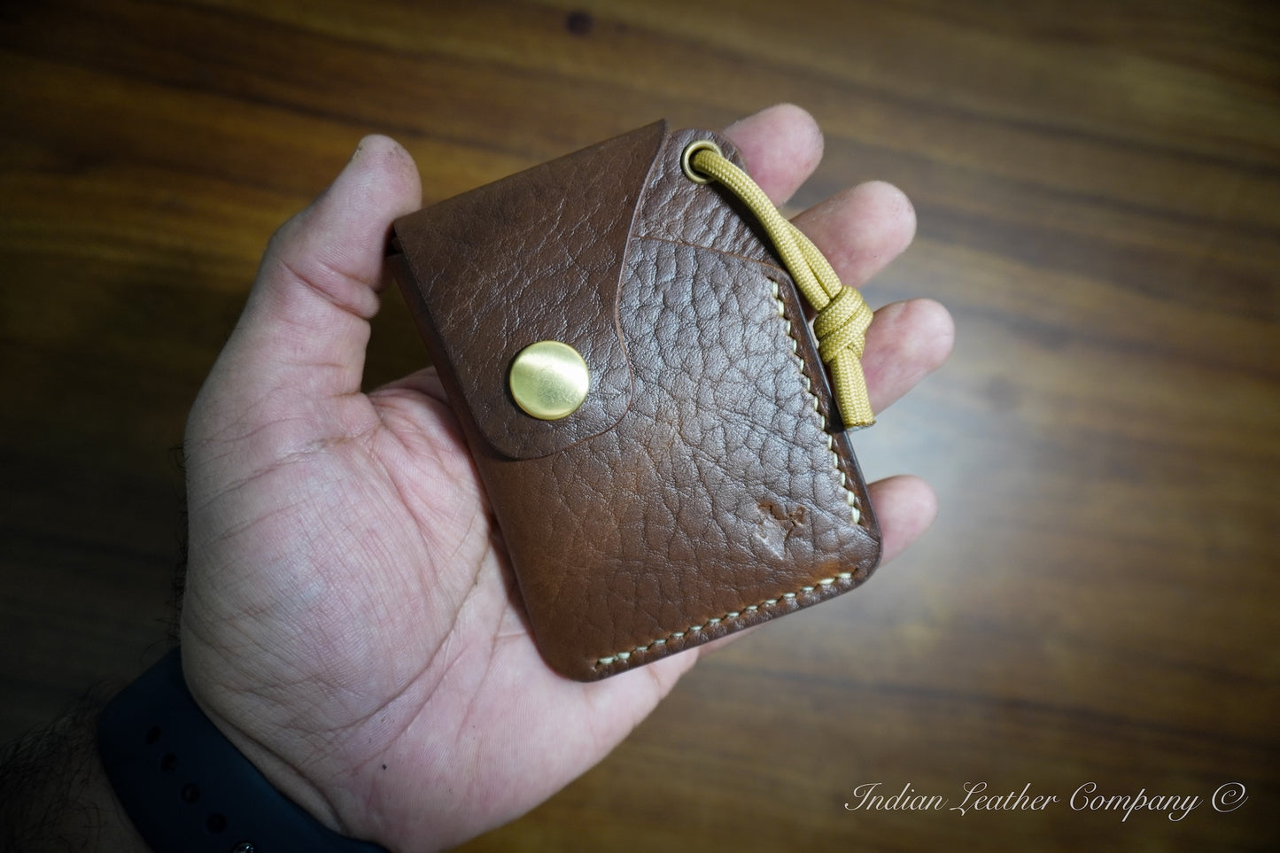Brown Horween Bison leather K2 wallet handcrafted for everyday carry by Indian Leather Company