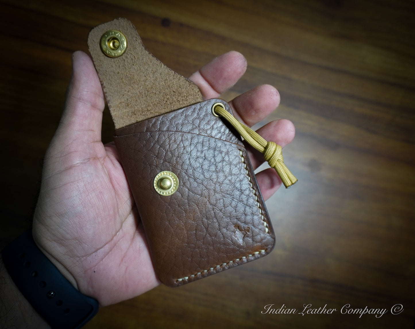 Artisan-made K2 Snap closure wallet in genuine Horween Bison leather from Indian Leather Company