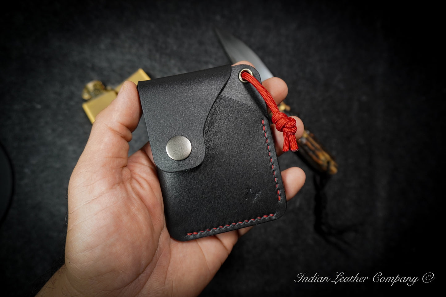 K2 EDC Wallet in Premium Black full grain veg tanned Italian leather