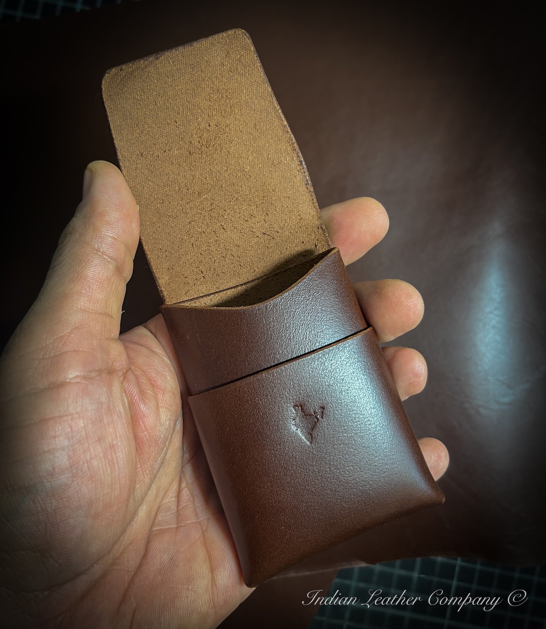 Stitchless Origami wallet handmade in Latigo Dark Brown premium Leather by Indian Leather Company