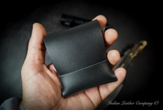 Stitchless Origami wallet in premium black full grain veg tanned italian leather made by Indian Leather Company in a compact style EDC