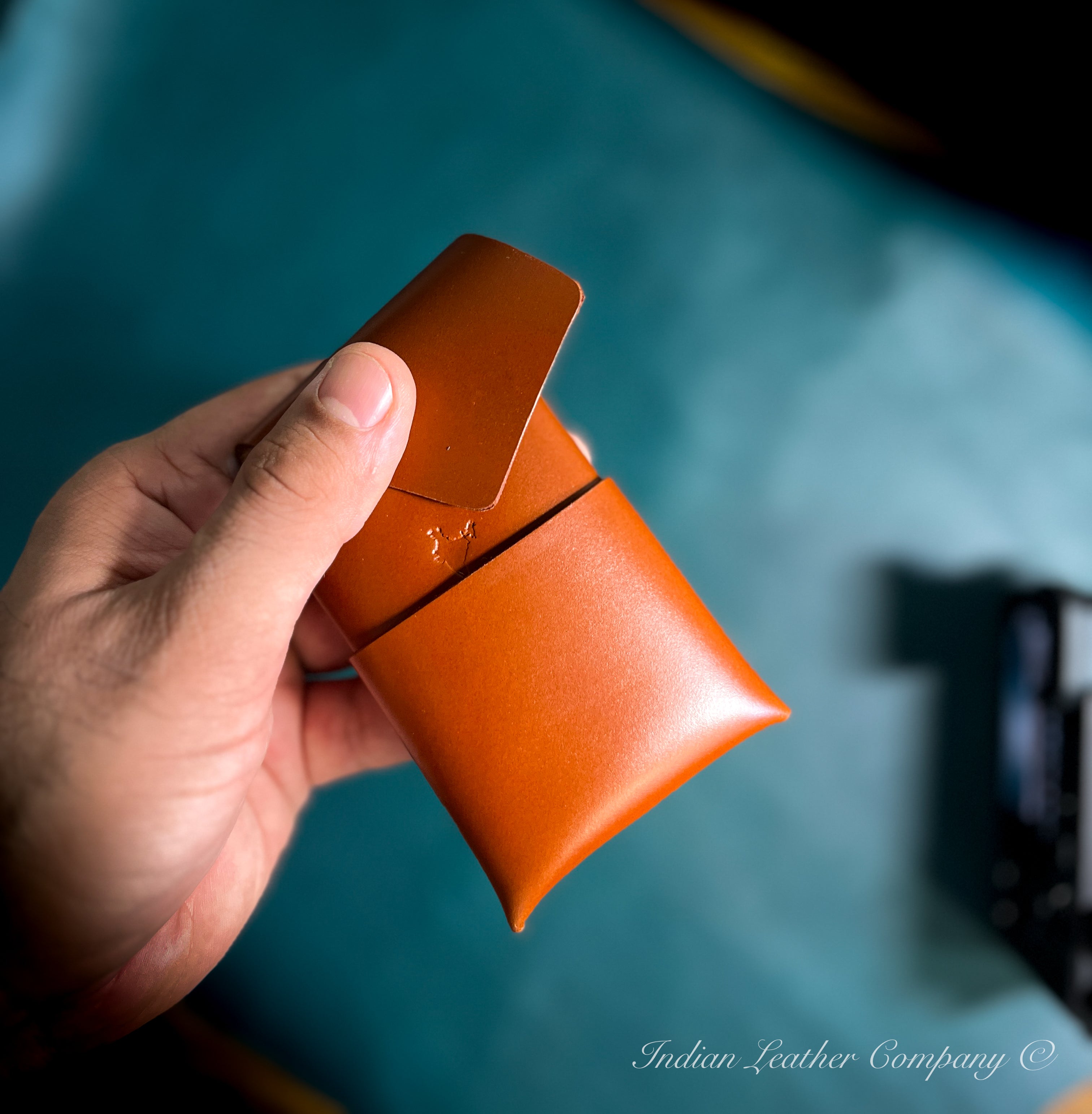 Full grain veg tanned leather wallet handmade by Indian Leather Company