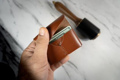 Corsair Wallet by DS Leather Goods and Indian Leather Company crafted from full grain vegetable-tanned leather, showcasing its minimalist front design.