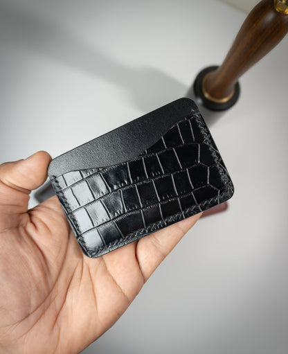 Handmade Croco print minimal black leather wallet by Indian Leather Company