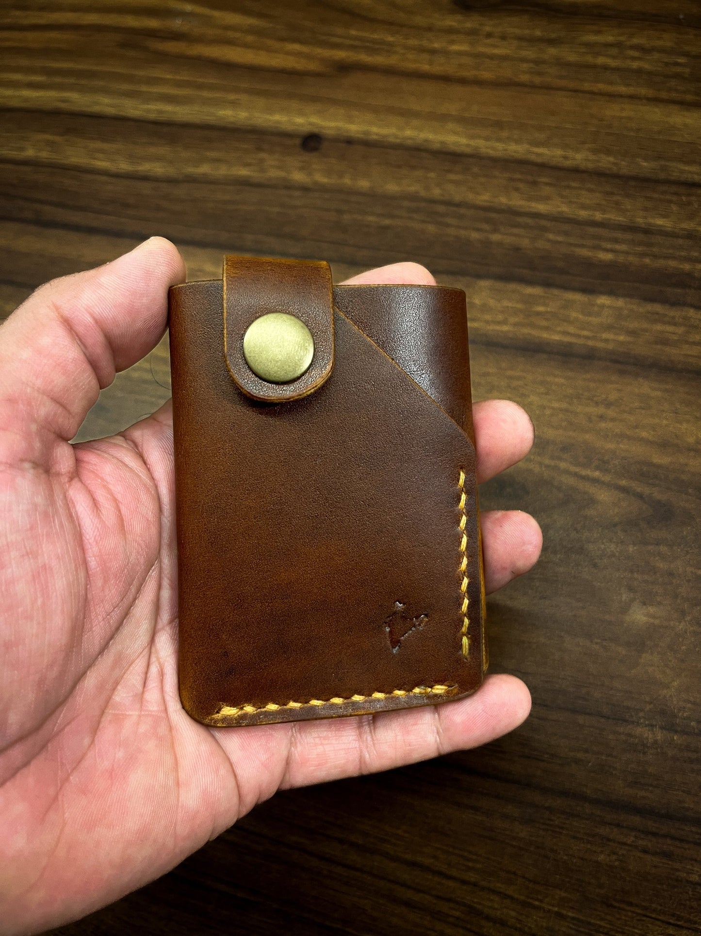 Brown Leather wallet with Yellow Stitching