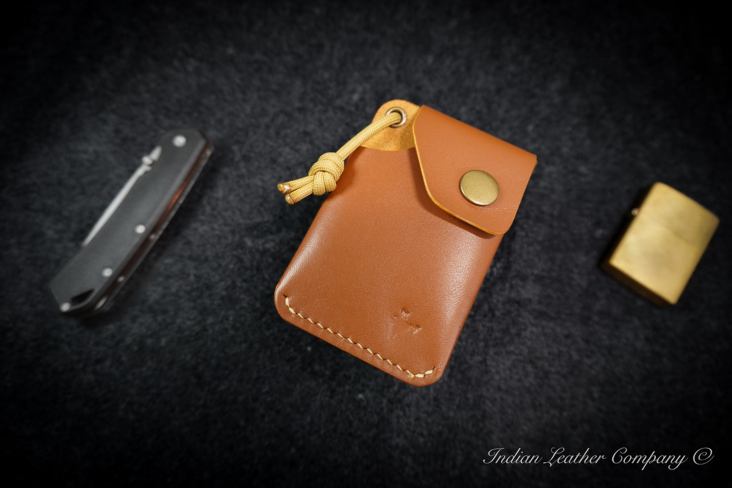 Front view of the K2 Lite wallet in premium full grain veg tanned leather, showcasing its sleek design