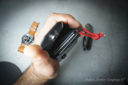 Black EDC wallet with Red Lanyard