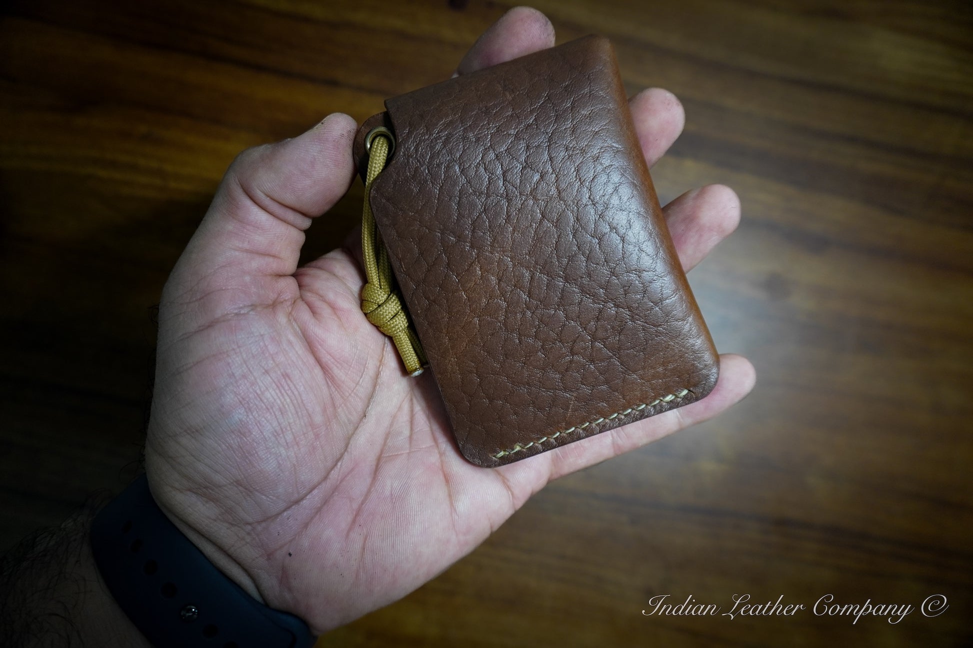 Handmade EDC K2 wallet with snap closure crafted from premium Horween Bison leather by Indian Leather Company