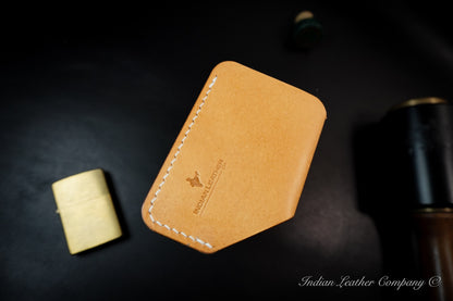 Minimalist tan leather card wallet handmade by Indian leather artisans